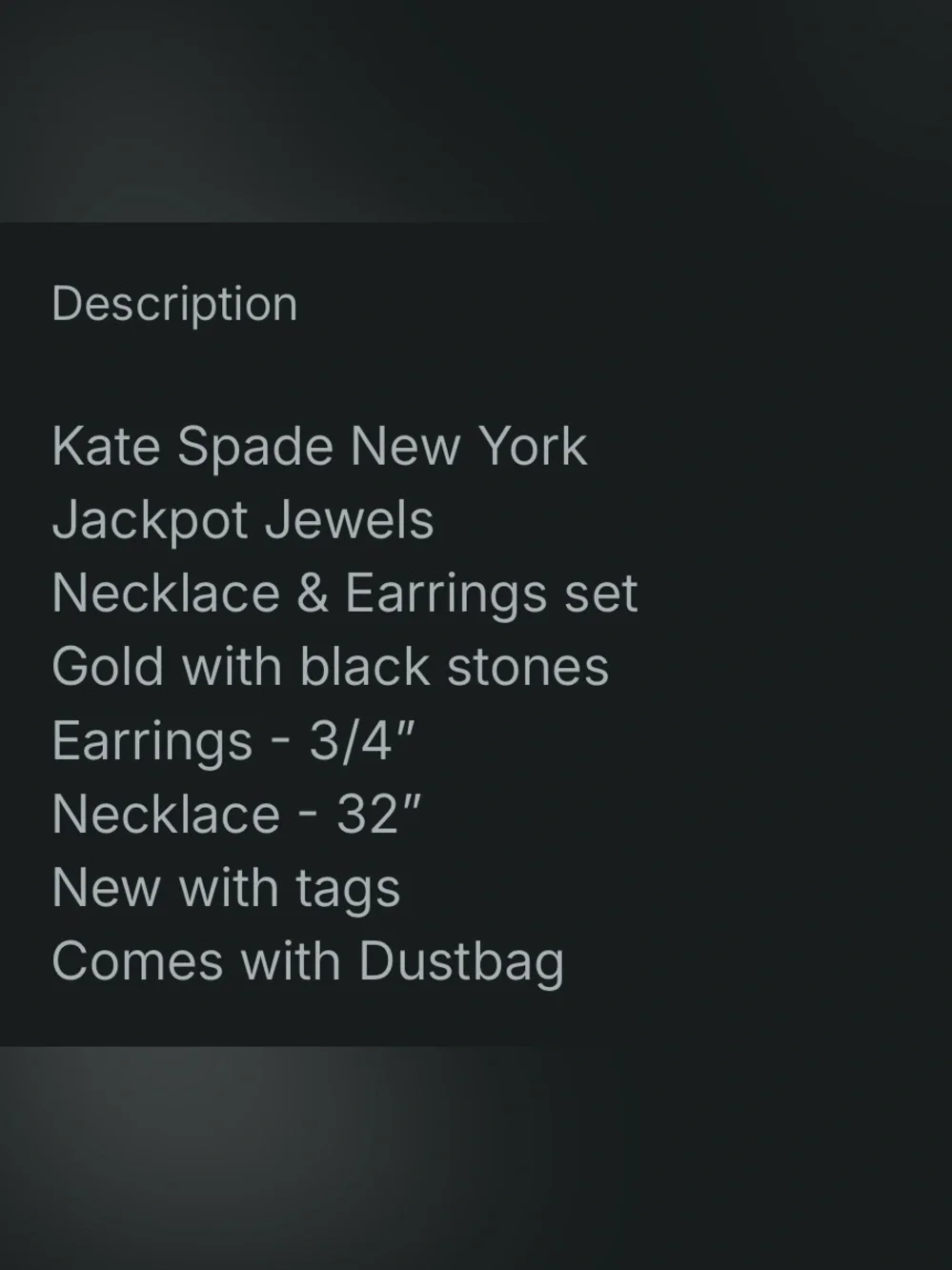 Kate Spade Jackpot Jewels Black Gold Bow Necklace and Earrings Set Dustbag NWT